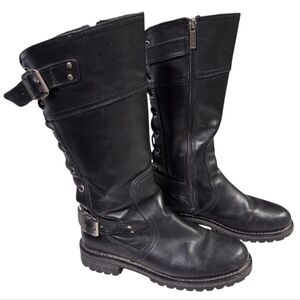 Harley Davidson Alexa Riding Boots Womens 8.5 Black Leather Buckle Lace Genuine